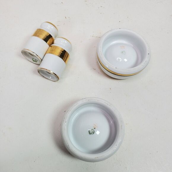 Mid Century Lusterware & Gold Salt Pepper Egg Bowls Japan Set NO STOPPERS - Picture 7 of 8